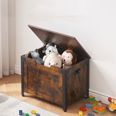 Whizmax Storage Chest, Wooden Storage Bench, Entryway Shoes Bench with 2 Safety Hinges, Retro Storage Trunk for Living Room, Bedroom, Brown