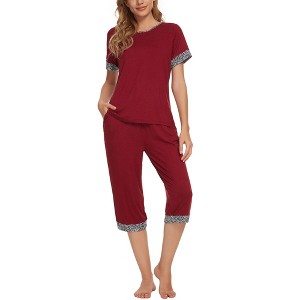 INSPIRE CHIC Womens Round Neck Pajama Set with Capri Pants Casual Lounge Sleepwear - 1 of 4