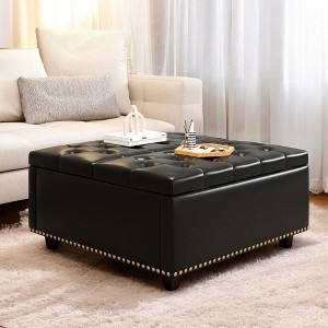 Alilang 32.20 inches Square Tufted Storage Ottoman with Nailhead Trim and Hinged Lid-Black - 1 of 4