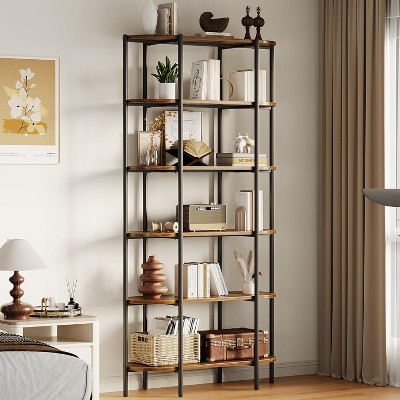 6 Tier Bookshelf Tall Bookcase Industrial Bookshelves Oval Vintage Bookshelf Metal Frame Unique Display Shelf Storage for Office Living Room Bathroom