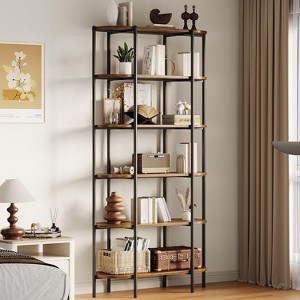 6 Tier Bookshelf Tall Bookcase Industrial Bookshelves Oval Vintage Bookshelf Metal Frame Unique Display Shelf Storage for Office Living Room Bathroom - 1 of 4