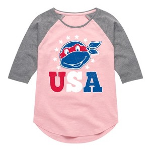 Girls' - Teenage Mutant Ninja Turtles - USA Raphael Shirt Tail Raglan Graphic T-shirt - 1 of 4