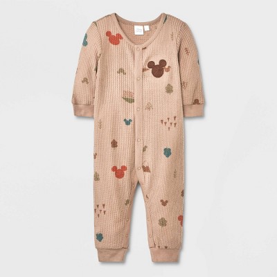 Baby Boys' Disney Mickey Mouse Long Sleeve Romper - Light Brown 0-3M