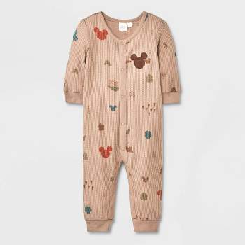 Baby Boys' Disney Mickey Mouse Long Sleeve Romper - Light Brown