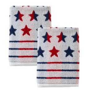 2pc Red White and Stars Hand Towel Set - SKL Home: Cotton Jacquard Terry, Midweight, Machine Washable - 1 of 4