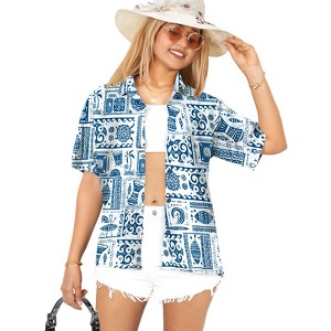 LA LEELA Women's Button Down Blouses Beach Summer Button Up Short Sleeve Tropical Vacation Hawaiian Shirts Coverup Blouses for Women - 1 of 4