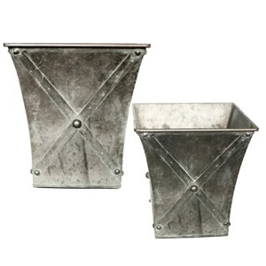 Slickblue Metal Zinc Finish Square Planters, Set of 2, Indoor/Outdoor Decorative Flower or Succulent Pots - 1 of 3