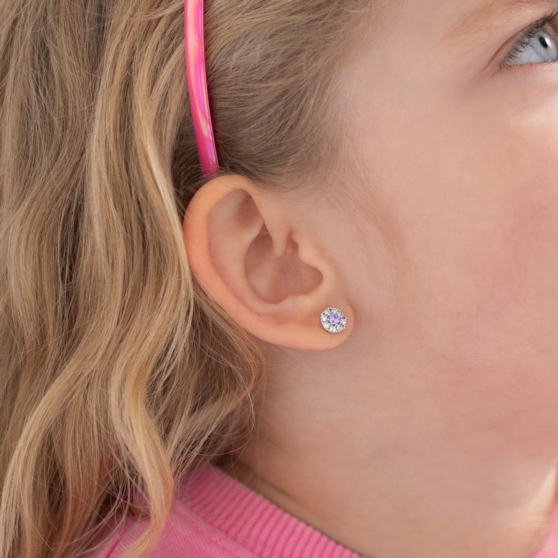 Girl's CZ Encircling Solitaire Screw Back Sterling Silver Earrings - In Season Jewelry, 3 of 6
