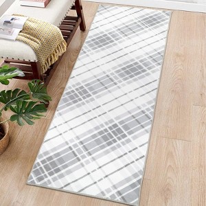 Machine Washable Runner Rug 2x6 Plaid Hallway Runner Vintage Lines Print Entryway Runners Non Slip Kitchen Rug Indoor Foldable Thin Rug for Laundry - 1 of 4