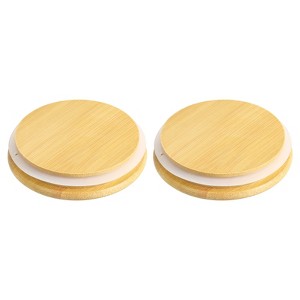 Unique Bargains Wide Mouth Mason Jar Bamboo Lids with Silicone Sealing Rings 2 Pcs - 1 of 4