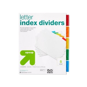 5ct Letter Index Dividers - up&up™: 3 Hole Punched Binder Accessories, White, 11" x 8.52" - 1 of 3