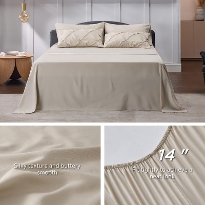 Beige Queen Microfiber 7-Piece Pintuck Bed in a Bag Set