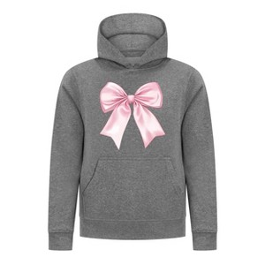 Everyday Kids Girls Collection Pink Bow Pullover Hoodie – Cute Satin-Style Ribbon Graphic Sweatshirt - 1 of 4