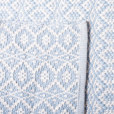 Handwoven Light Blue and Ivory Cotton Rug, 2' 3" x 9'