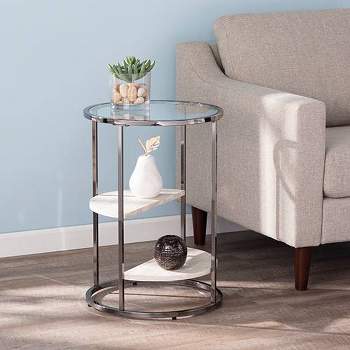 Lademore Round Side Table with Faux Stone Black - Aiden Lane