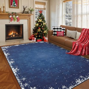 Christmas Area Rug for Bedroom Living Room Non Slip Xmas Snowflakes Large Indoor Area Rug for Holiday Washable Christmas Dining Room Throw Carpet - 1 of 4