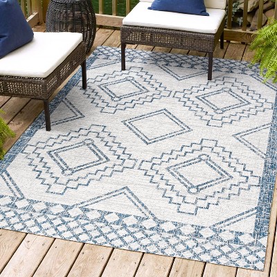 Ivory/Blue Synthetic Medallion Rectangular Easy-Care Rug