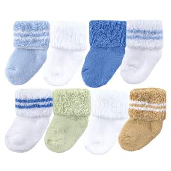 Luvable Friends Baby Boy Newborn and Baby Terry Socks, Blue Green