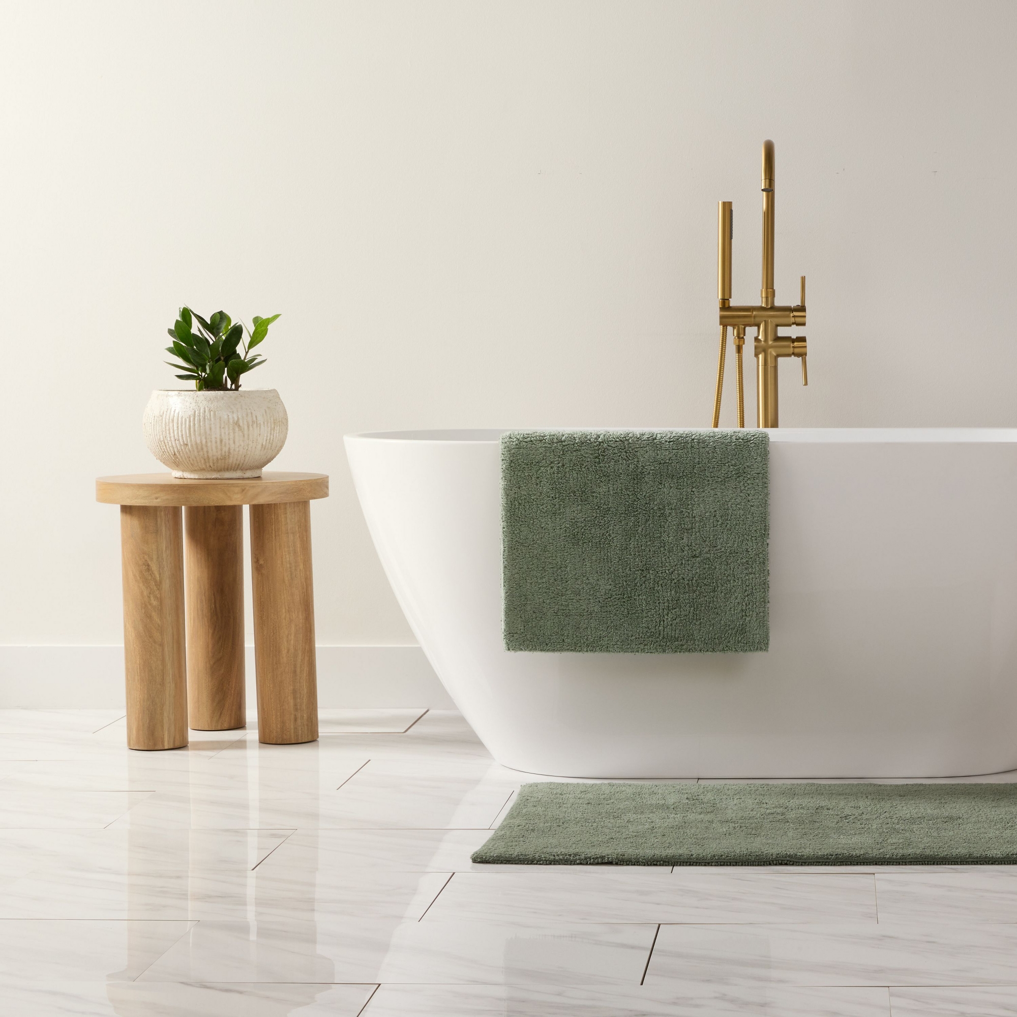 Reversible Solid Cotton Bath Mat,Thick Absorbent Luxury Bath Rug, Washable Spa-Inspired Large Hotel Bath Mat - Becky Cameron , Sage, 24" x 17"