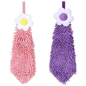 REGALWOVEN Chenille Soft Absorbent Flower Hanging Hand Towels for Bathroom 2 Pcs - 1 of 4