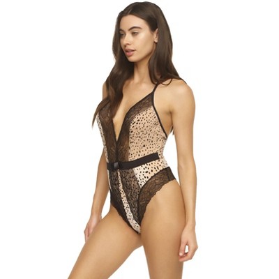 Jezebel By Felina Women's Henny Micro & Lace Bodysuit (black, X