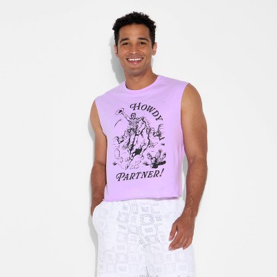 Pride Adult Muscle Cutoff 'Howdy Partner' Tank Top - Violet