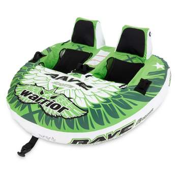 Rave Sports Warrior II Heavy Duty 2 Rider Person Double Hammock Seat Style Foam Backrest Inflatable Towable Tubing Water Sports Boat Lake Tube, Green