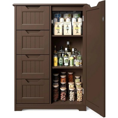 LunaLulinlk 33'' Small Kitchen Pantry Cabinet with 3 Shelves and 1 Door for Kitchen Dining Room and Bathroom, Dark Brown