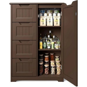 LunaLulinlk 33'' Small Kitchen Pantry Cabinet with 3 Shelves and 1 Door for Kitchen Dining Room and Bathroom, Dark Brown - 1 of 4