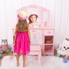 Kids Dressing Table and Stool Set, Pink Girls Vanity Desk with Tri-Folding Mirror, 3 Drawers & 4 Open Storage Shelves, Children's Makeup Desk - 4 of 4