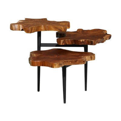 Contemporary Teak Wood Organic Console Table Brown - Olivia & May