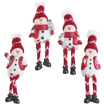 Collections Etc Hand-Painted Winter Snowman Sitters - Set of 4 3.5 X 2.25 X 8