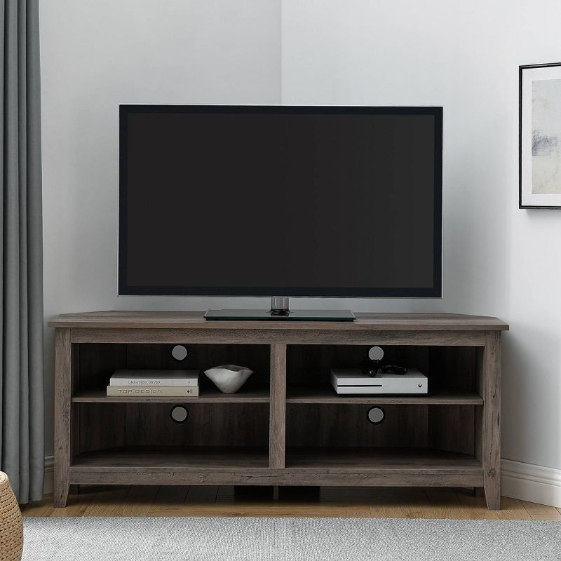 Transitional 4 Cubby Wood Open Storage Corner TV Stand for TVs up to 65" - Saracina Home, 5 of 12