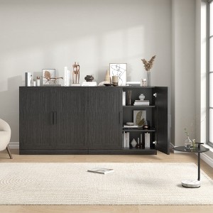 31"x62"x16" Wood Accent Cabinet in Black, Storage Organizer with Adjustable Shelves for Kitchen Bedroom Entryway Living Room Dinning Room - 1 of 4