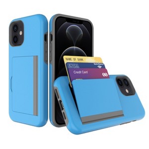 Reiko TPU PC Hybrid 2-in-1 Flip Card Holder Phone Case for Apple iPhone 12 Mini in Blue - 1 of 4