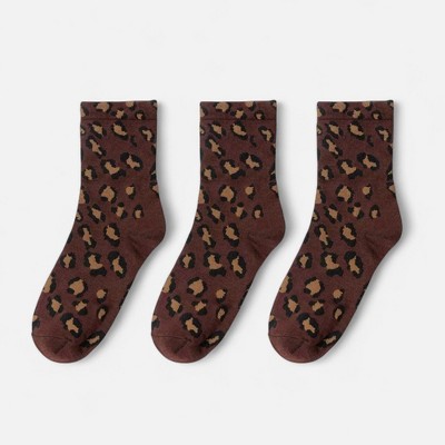 Anna-Kaci Women's 3-Pack Leopard Print Ankle Socks with Soft Knit Fabric and Allover Animal Pattern