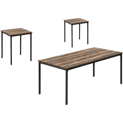 Contemporary Black Metal and Brown Laminate 3-Piece Table Set