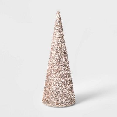 Small Sequin Tree Cone with Beads Decorative Figurine Champagne - Wondershop™