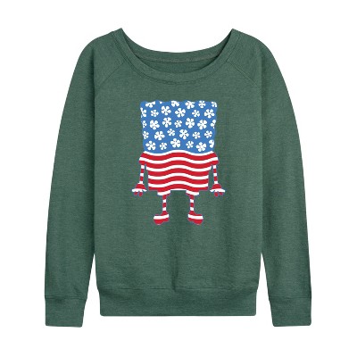 Women's - SpongeBob SquarePants - Silhouette Stars Stripes Lightweight French Terry Wide Neck Long Sleeve Shirt