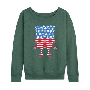 Women's - SpongeBob SquarePants - Silhouette Stars Stripes Lightweight French Terry Wide Neck Long Sleeve Graphic Shirt - 1 of 4