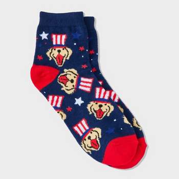Women's Patriotic Golden Retriever Ankle Socks - Navy/Red 4-10