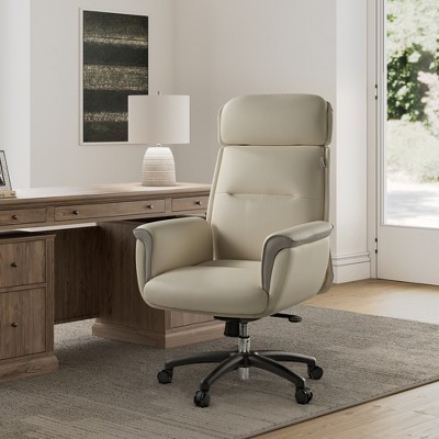 Beige White High Back Swivel Leather Executive Chair