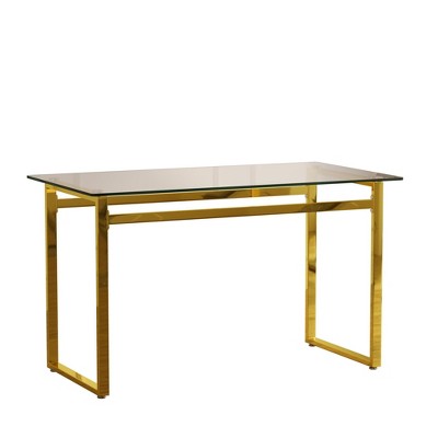 NicBex 51Inch Rectangle Dining Table with Tempered Glass Tabletop and Golden Chrome Metal Legs
