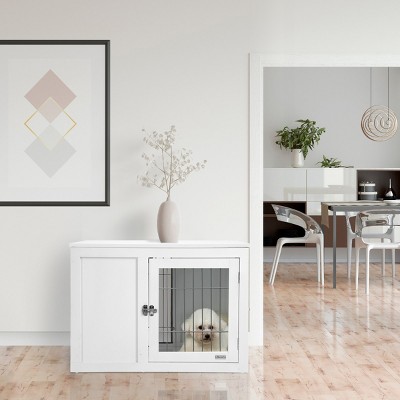 32'' Wooden Dog Crate Furniture with Double Doors,Indoor Pet Kennel Cage,End Table for Small Medium Dogs-LAOTIES