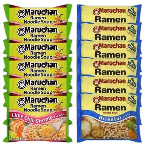 Maruchan Ramen Instant Noodle Soup Variety, 2 Flavors - 6 Packs Lime Chili Shrimp & 6 Packs Soy Sauce, 3 Ounce Single Servings - 1 of 1