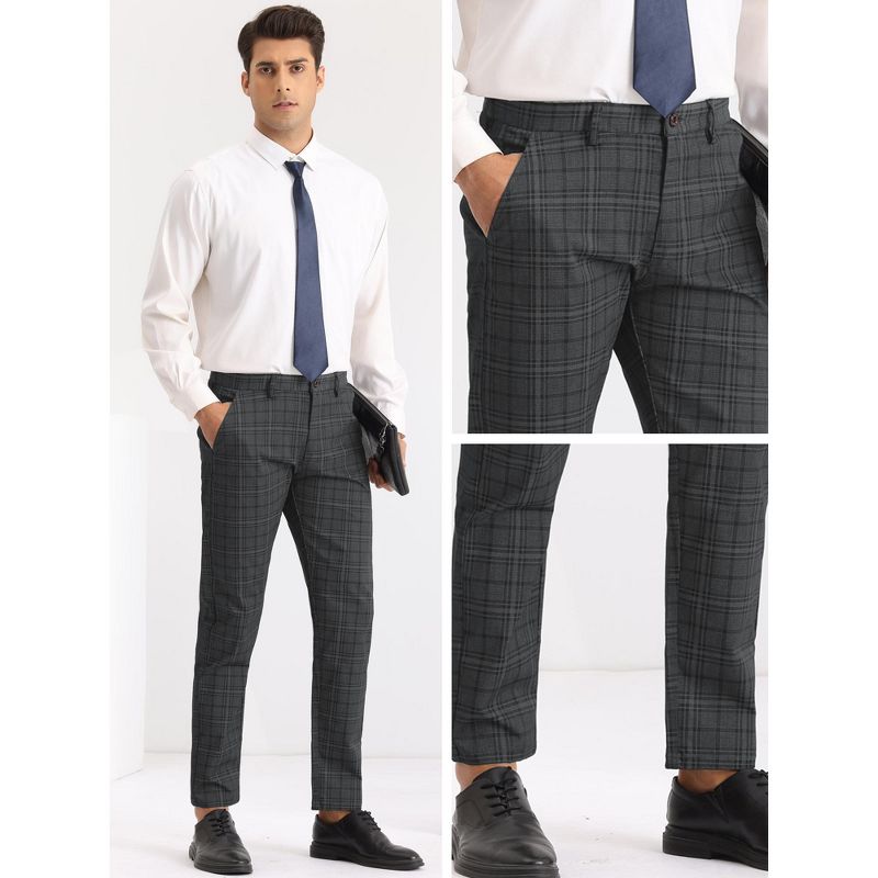 Lars Amadeus Men's Regular Fit Flat Front Business Checked Pattern Dress Pants, 5 of 6