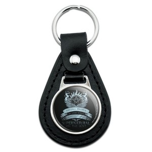 Supernatural Saving People Hunting Things Black Leather Keychain - 1 of 4