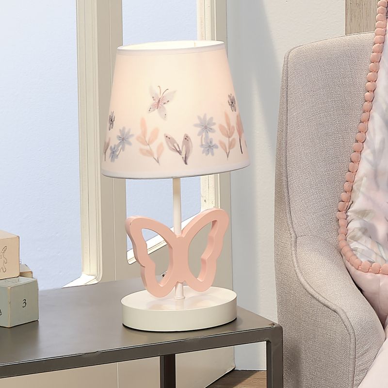 Lambs & Ivy Baby Blooms Pink Butterfly Nursery Lamp with Floral Shade & Bulb, 5 of 7