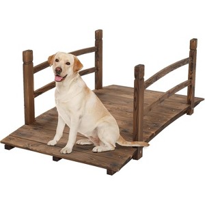 VINGLI 4ft Garden Bridge, Arch Walkway Wooden Bridge with Safety Rails, Decorative Footbridge for Pond, Garden, Carbonized - 1 of 4