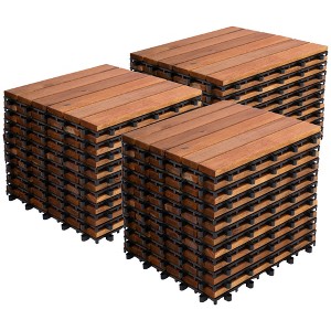 Bliss Outdoors Hardwood 6-Slat Interlocking Wood Deck Tiles, Natural, Set of 30 - 1 of 4